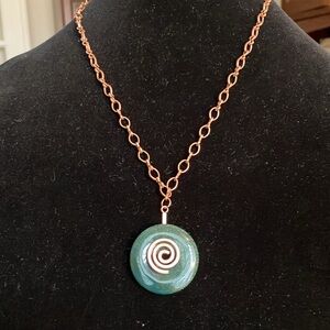 Aventurine and Copper Spiral Pendant Necklace